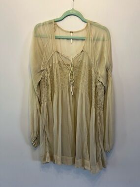 Free people. Women's Sheer Smocked Peasant Blouse - Cream